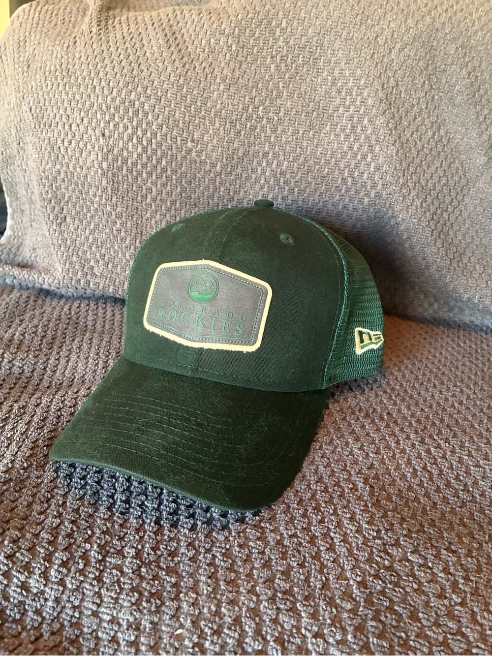 New Era Colorado Rockies Dark Green Trucker Cap with Yellow Patch Trim